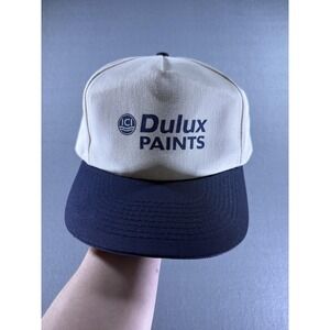 Vintage Dulux Paints Hat Cap Snap Back Mens One Size Beige Navy Advertising T.I.